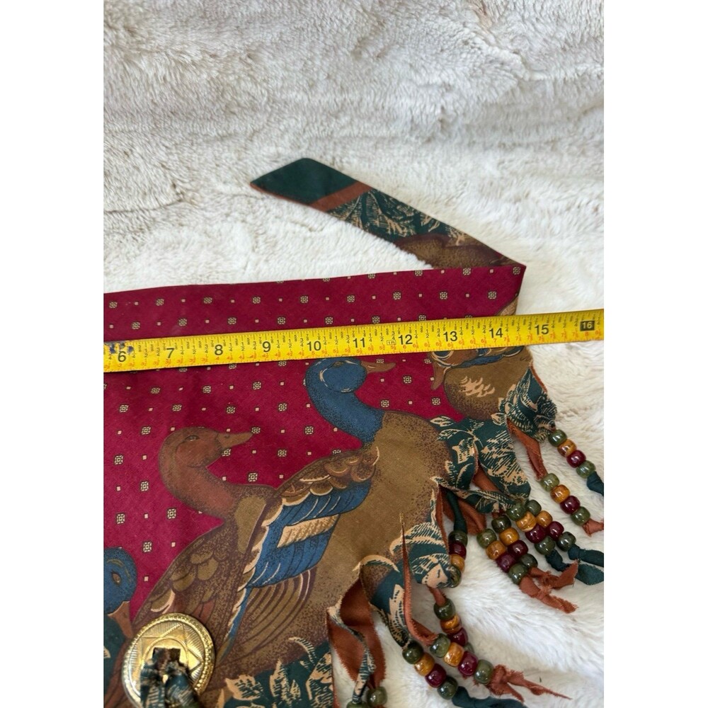 VTG Southwestern Mallard Duck Beaded Fringe Handkerchief Scarf Bandana Concho - Picture 4 of 7